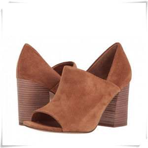 Franco Sarto Dress Open Toe Block Stacked Heel Suede Booties LIke New